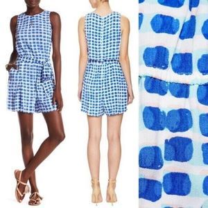 Kate Spade Shorts Romper Blue Seaside Stamp Sleeveless Belted Zip Up Medium